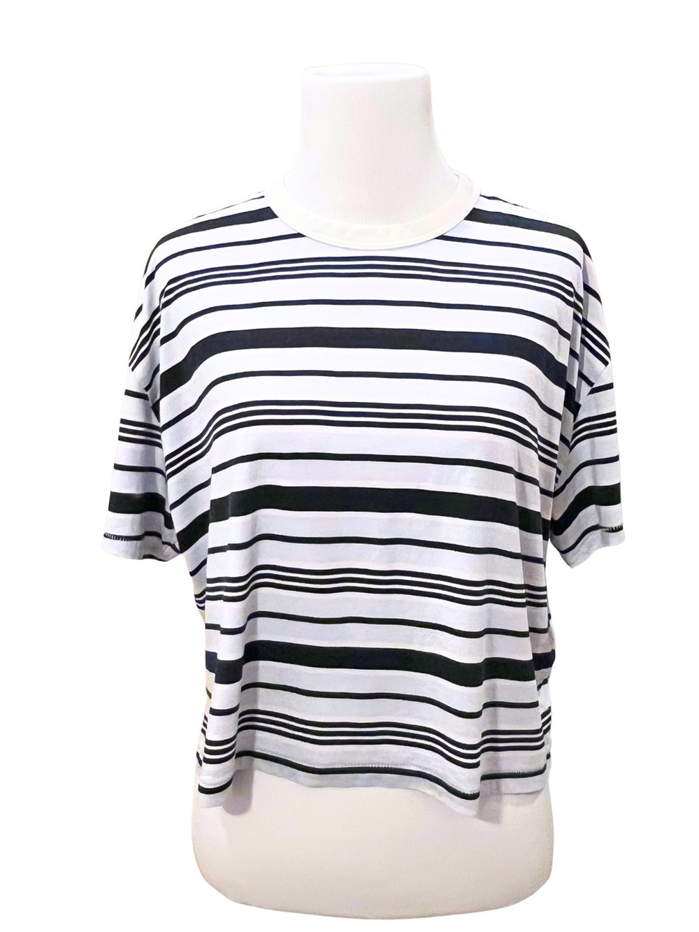 rag & bone | L | Peru-Made Navy, Pale Blue, & White Striped Boxy Fit Tee Shirt